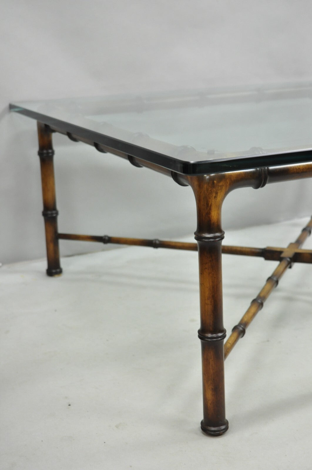 Vintage Hollywood Regency Chinese Chippendale Faux Bamboo Square Coffee Table