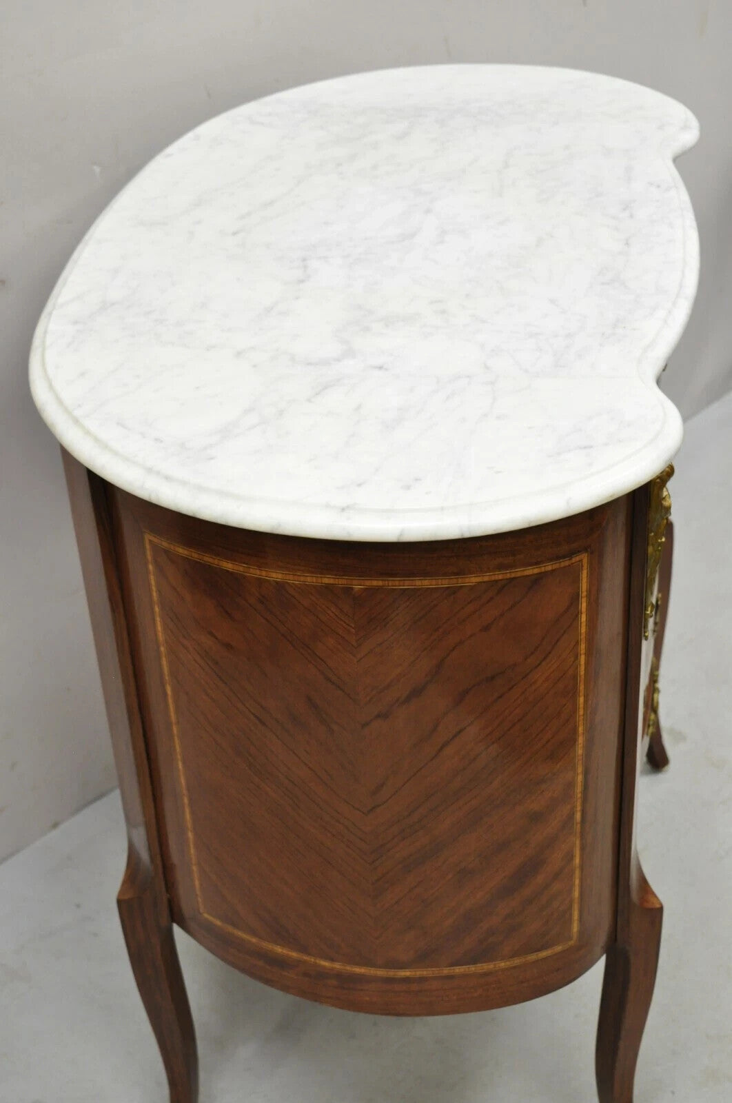 Antique French Louis XV Style Marble Top Bronze Ormolu Bombe Commode Nightstand