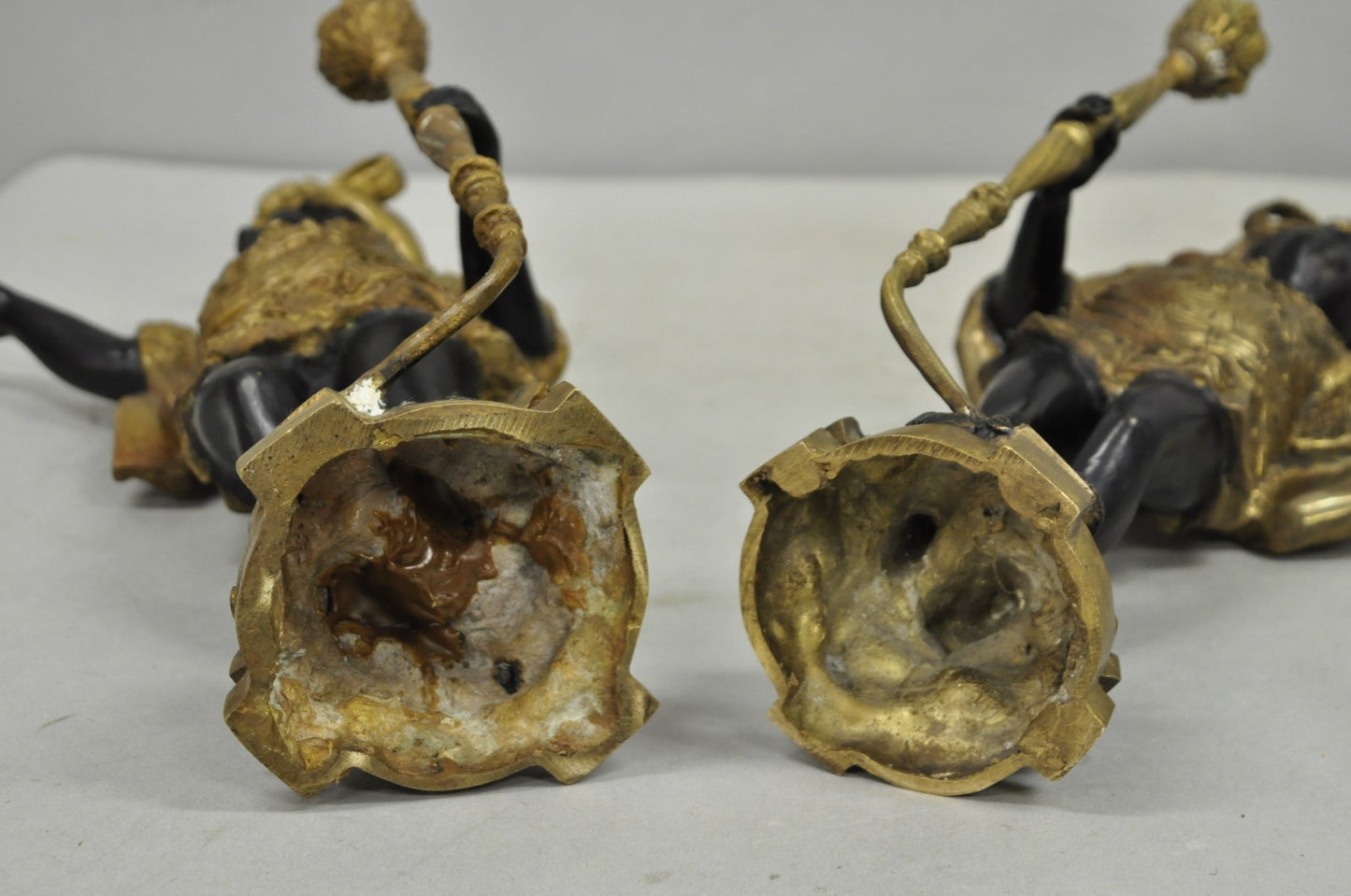 Vintage Moorish Venetian Blackamoor Figural Bronze Candelabra Candle Holder Pair
