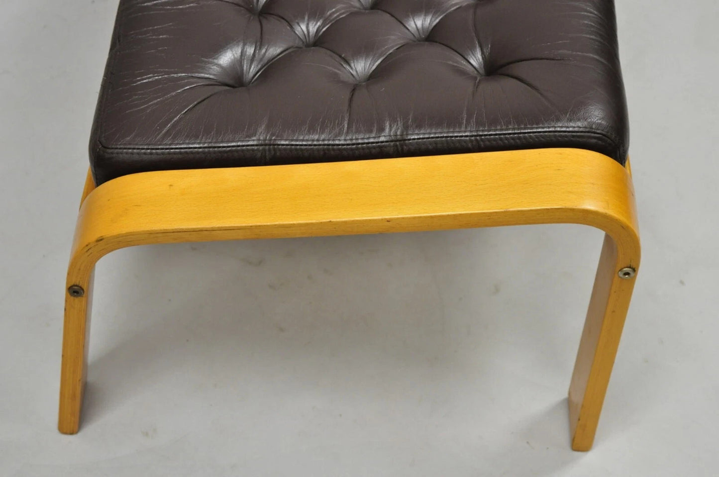 Vintage Noboru Nakamura Poang for Ikea Bentwood Brown Leather Footstool Ottoman