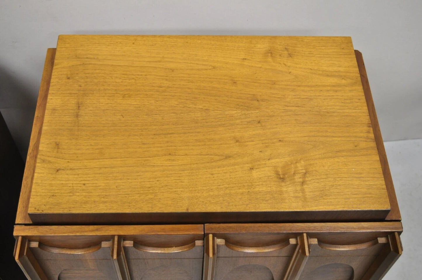 Vintage Mid Century Modern Sculpted Walnut Nightstand Cabinets by Tobago - Pair