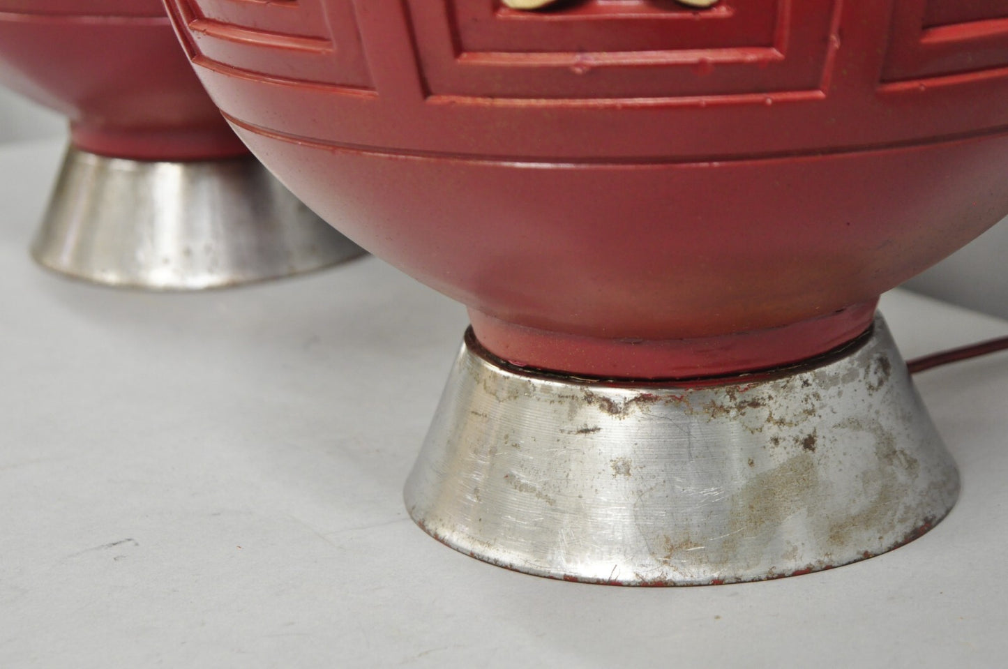 Mid Century Modern Space Age Red Ceramic "Beehive" Large Table Lamps - a Pair