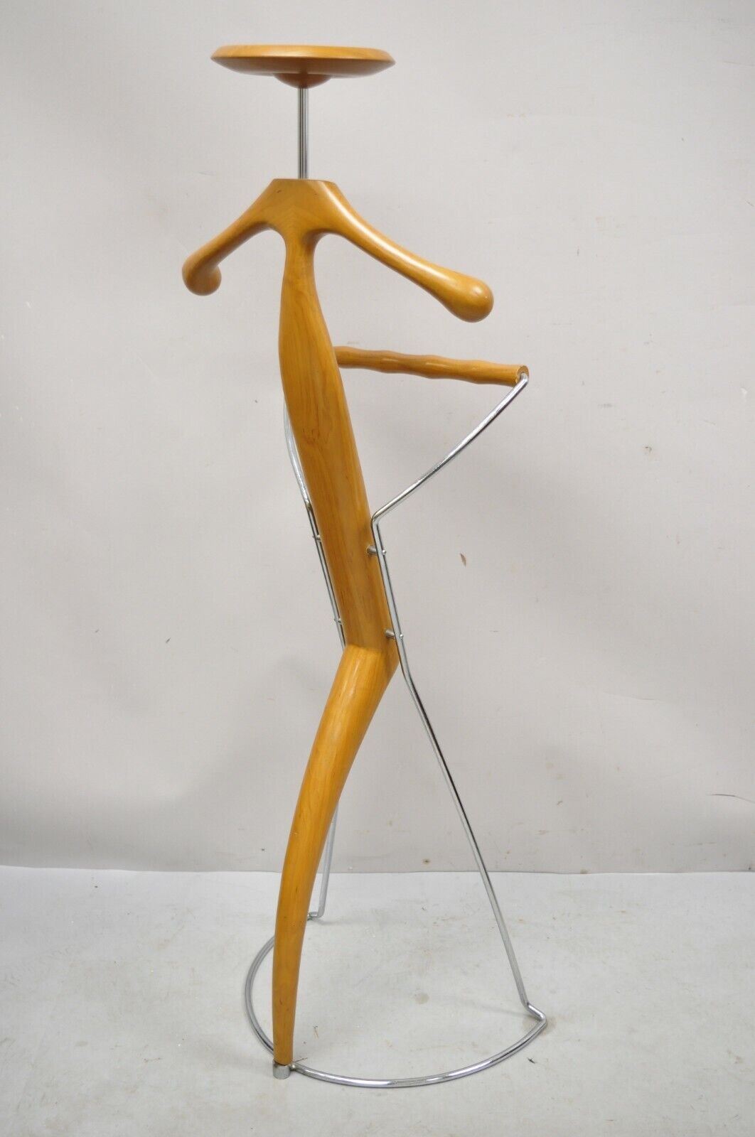 Post Modern Italian Sculpted Cherry Wood and Metal Clothing Valet by Porada
