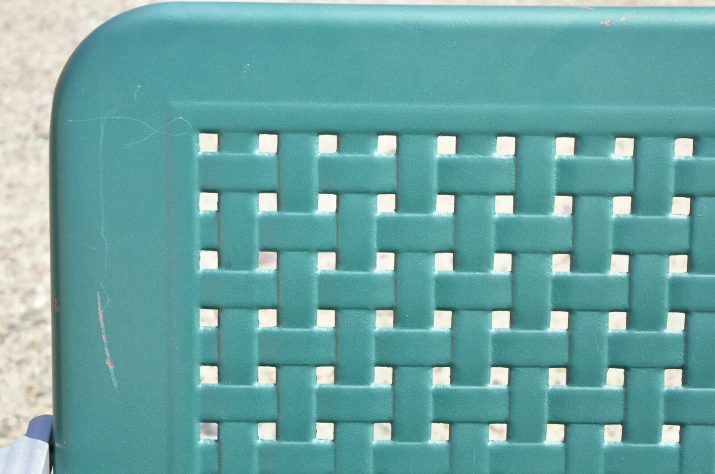 Vintage Green Metal Aluminum Basket Weave Patio Porch Outdoor Arm Chair