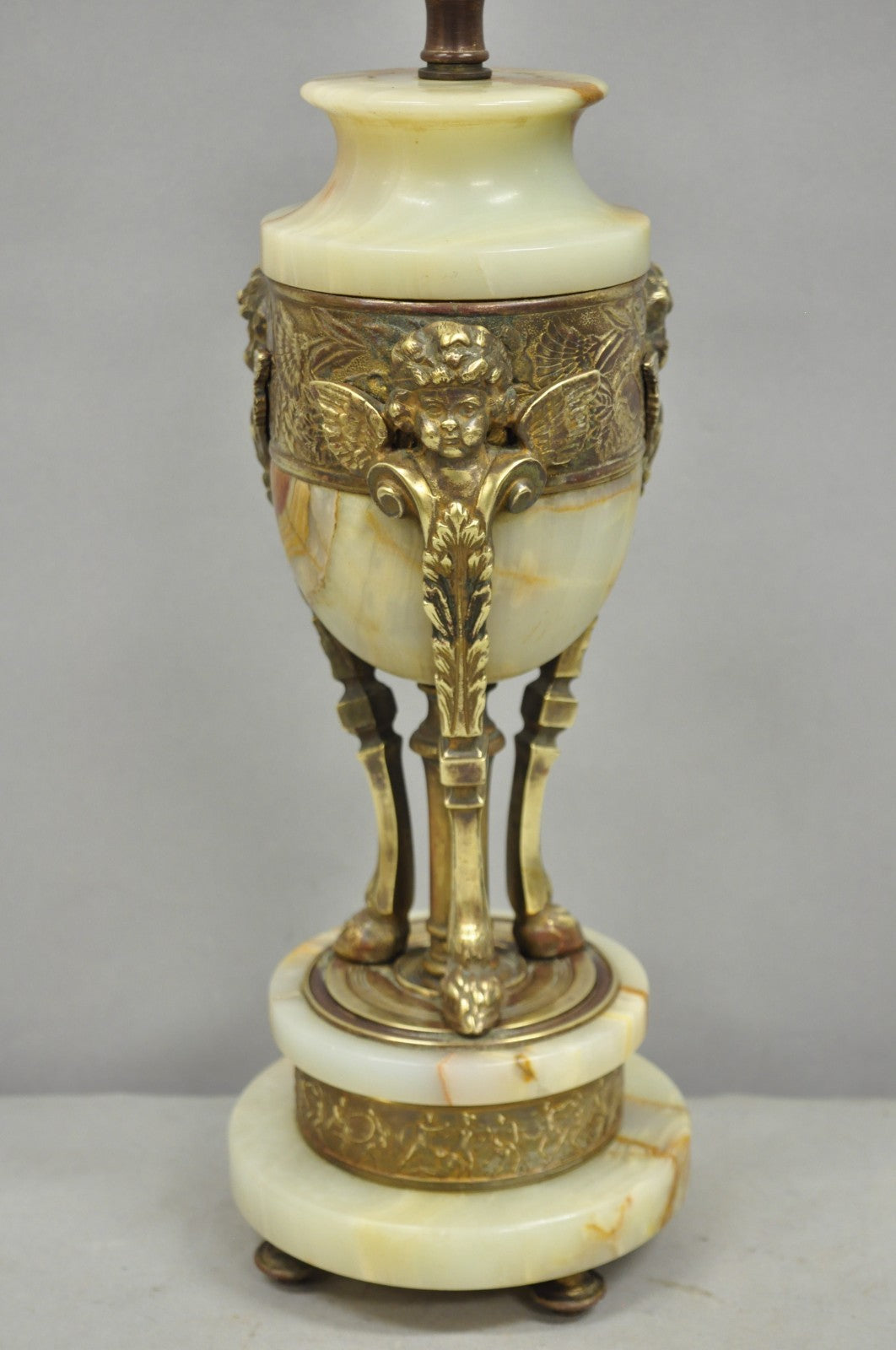 Antique French Neoclassical Louis XV Onyx Urn Figural Bronze Cherub Table Lamp