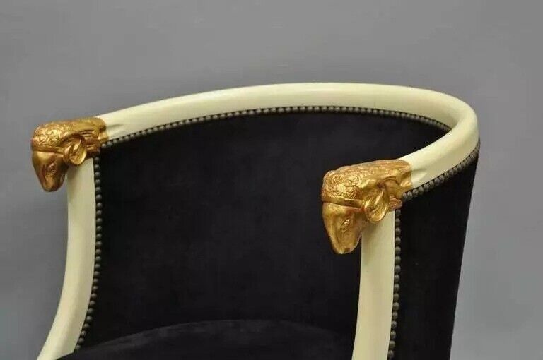 Vintage Regency Neoclassical Style Ram's Head Hoof Feet Club Chairs - a Pair