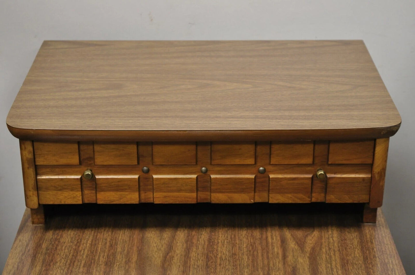 Mersman Mid Century Modern Walnut and Laminate Step Up Side End Tables - a Pair