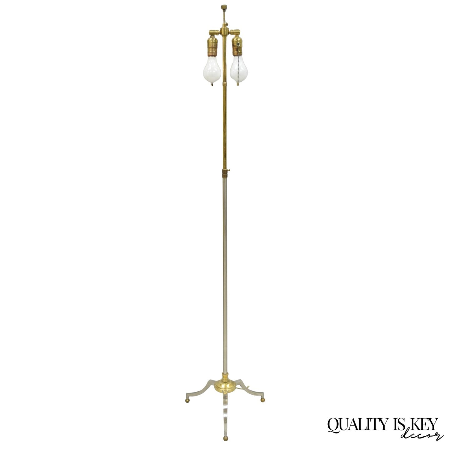 Vintage Maison Jansen Style Neoclassical Steel and Brass Adjustable Floor Lamp