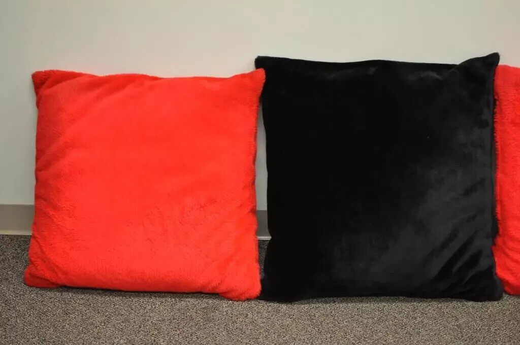 6 Vintage 27" Mid Century Modern Oversized Plush Red & Black Floor Throw Pillows