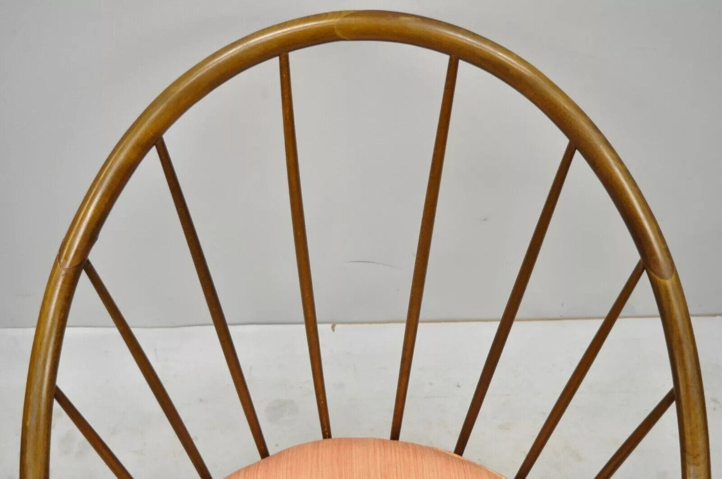 IB Kofod Larsen Selig Style Danish Modern Walnut Peacock Hoop Spindle Chair
