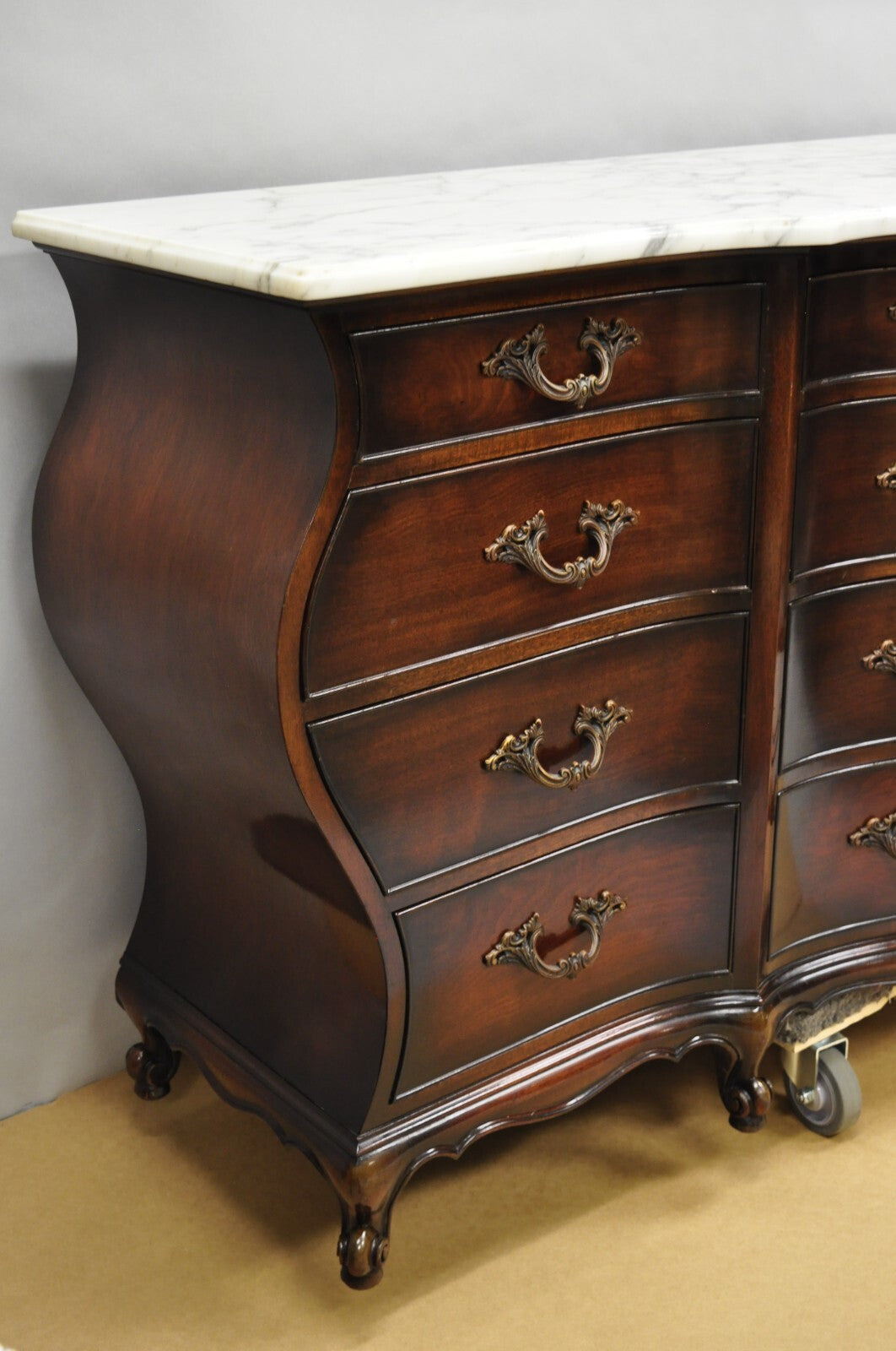 Vintage J. Zonan French Regency Mahogany Marble Top 12 Drawer Triple Dresser