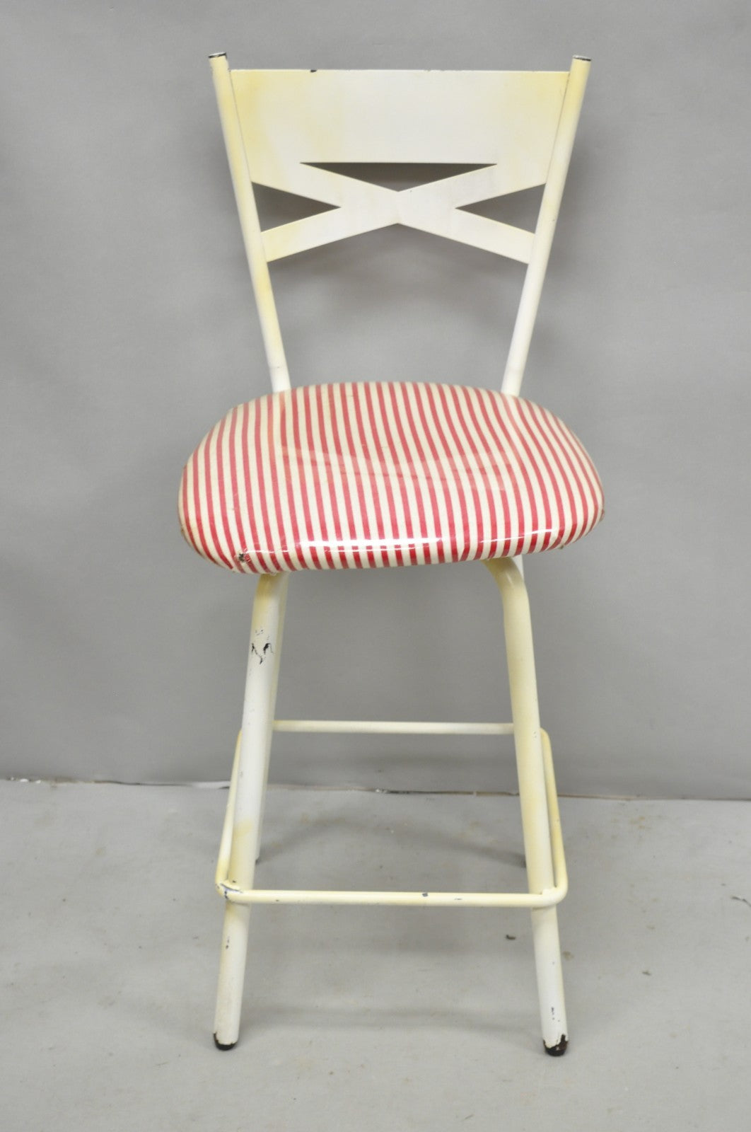 Vintage Modern Metal White Painted Swivel Amisco Counter Bar Stool - Set of 4