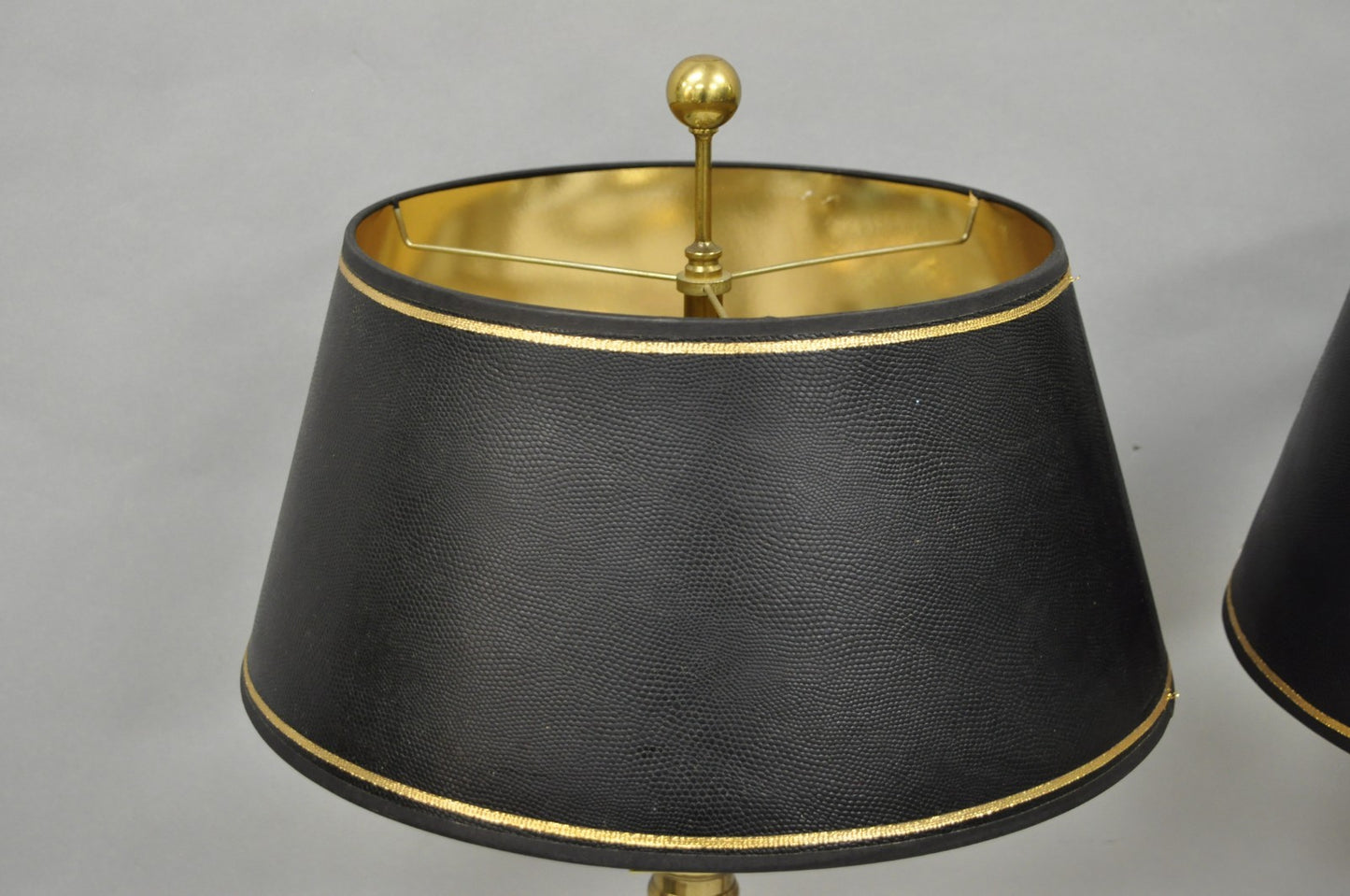 Vintage French Empire Brass & Italian Black Marble Column Table Lamps (B), Pair