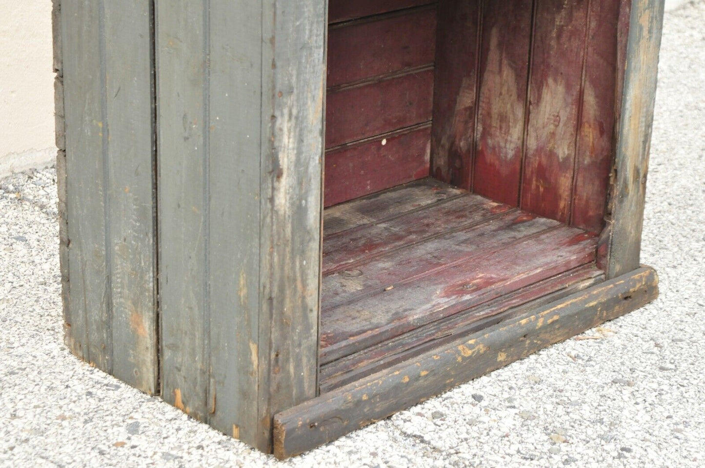 Antique American Primitive Blue Green Distressed Painted Tall Kitchen Cupboard