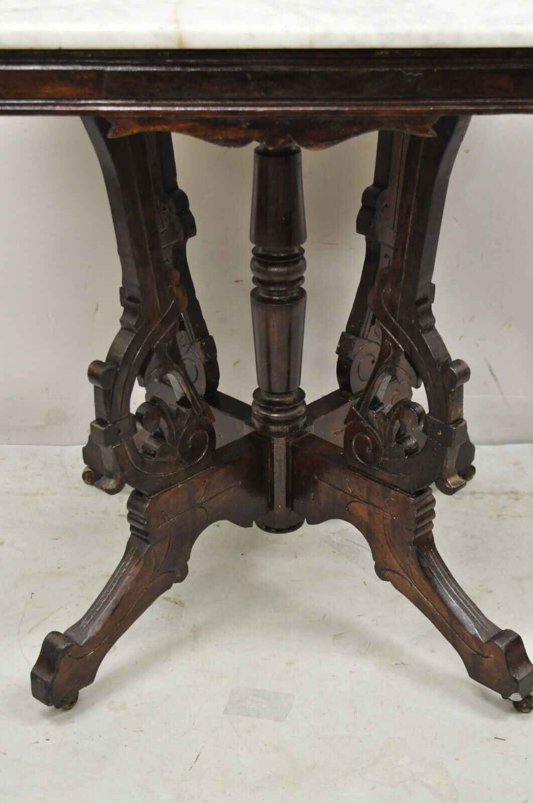 Antique Eastlake Victorian Marble Top Walnut Parlor Accent Side Table