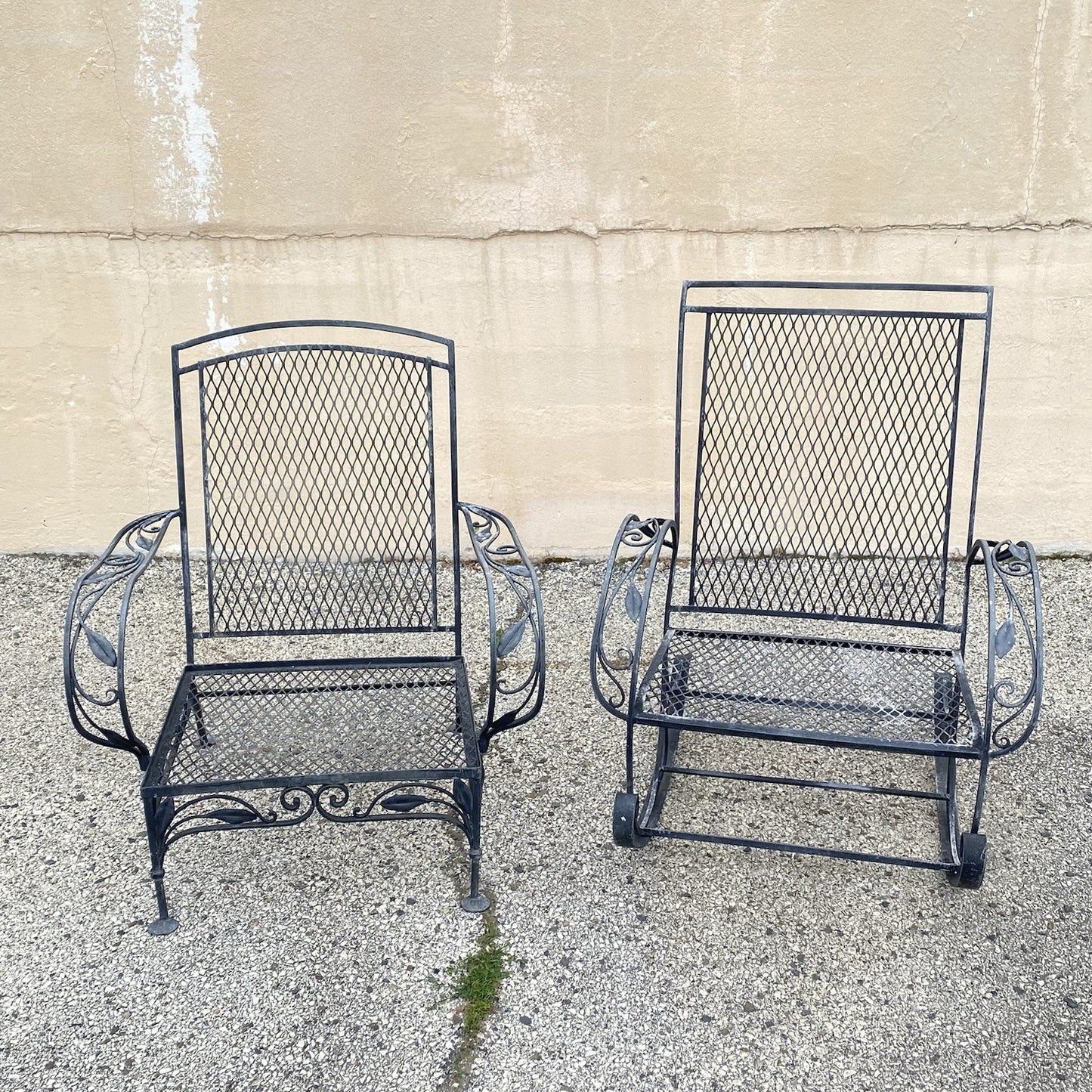 Vintage Salterini Art Nouveau Wrought Iron Garden Patio Sofa Chair Set - 4 Pcs