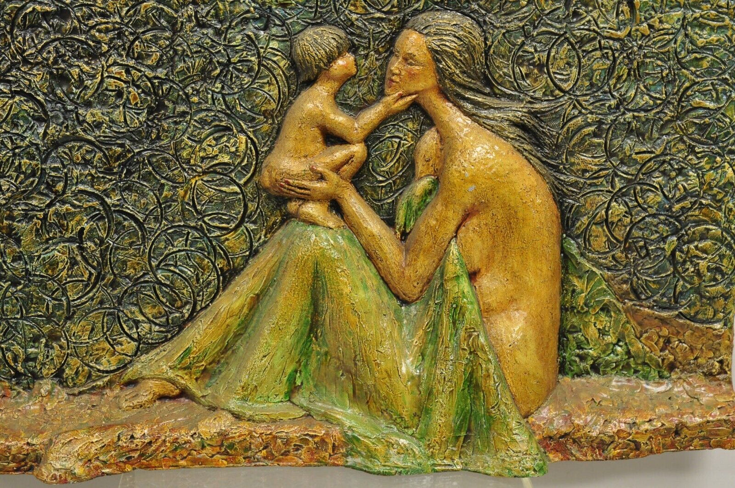 Mid Century Modern 3D Fiberglass Relief Mother & Child Nude Wall Art Sculpture