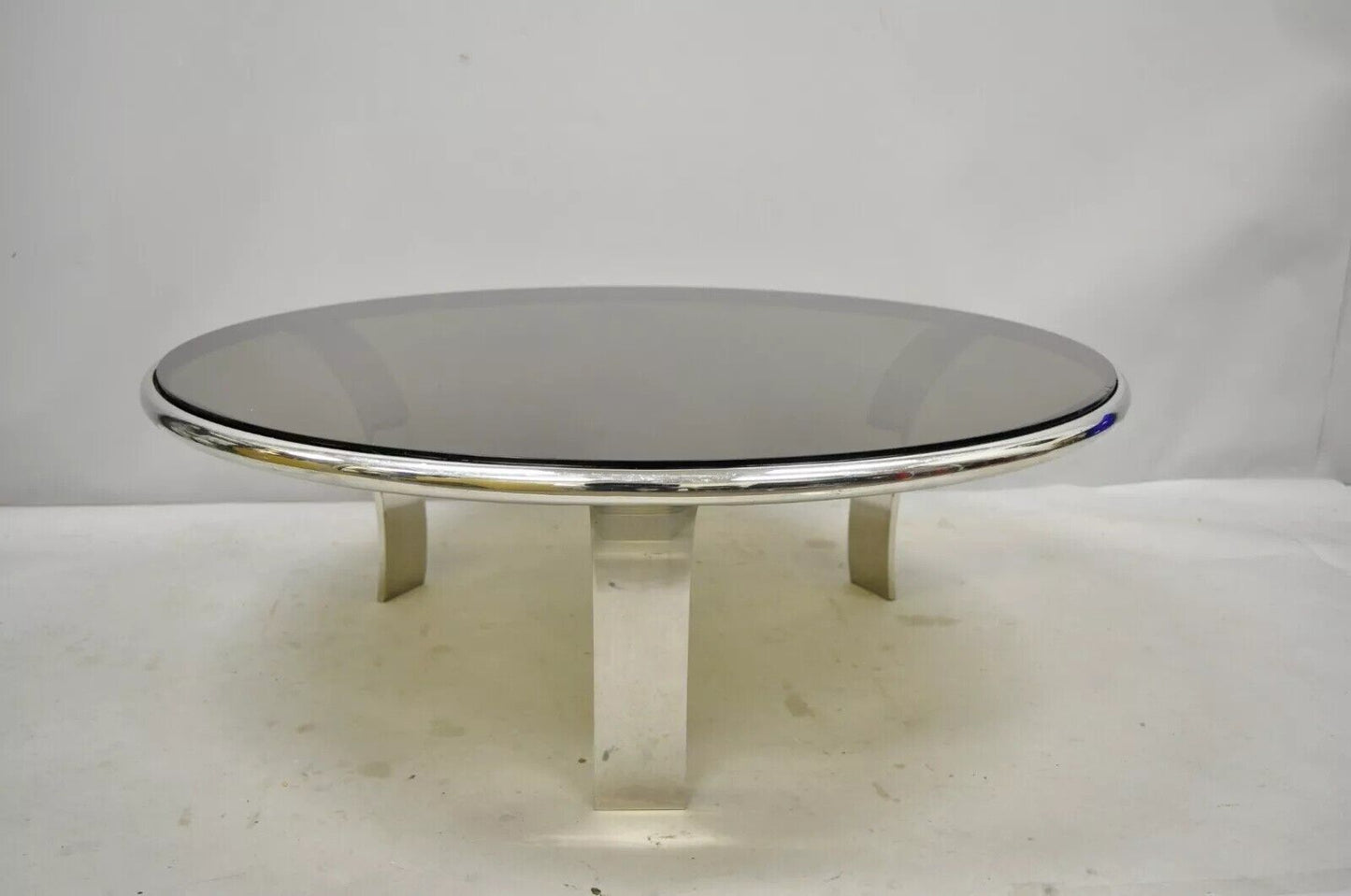 Gardner Leaver for Steelcase Chrome Steel Round Smoked Glass Coffee Table