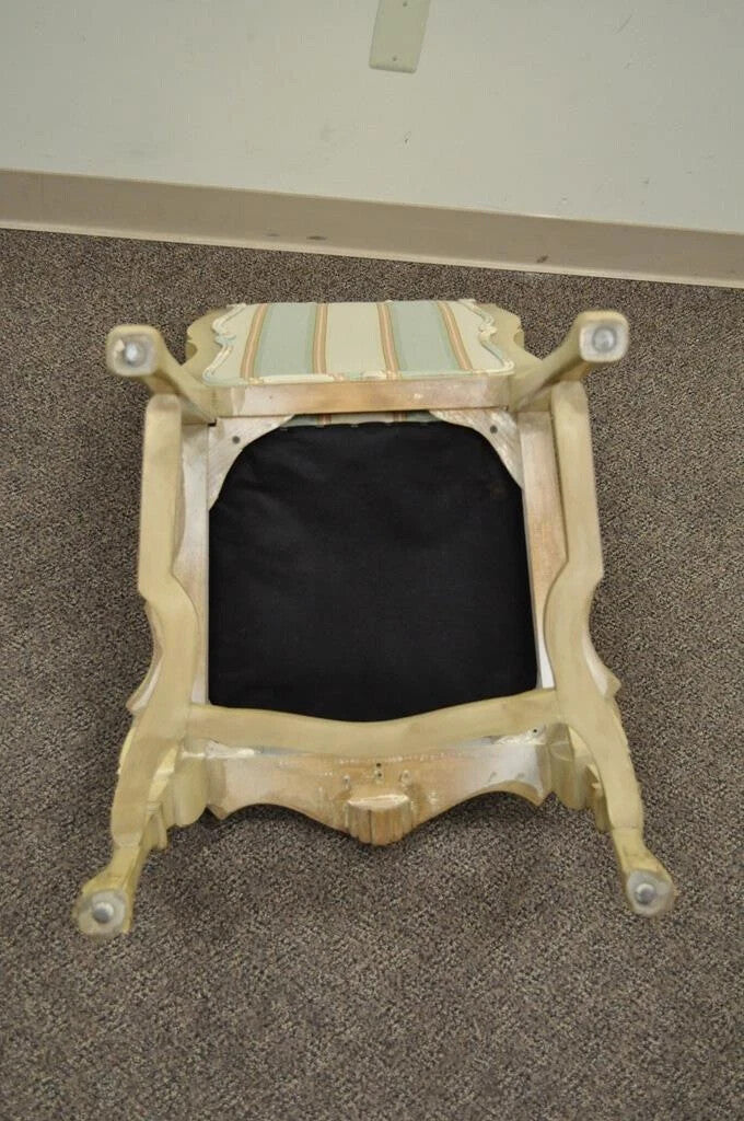 Vintage Swedish Rococo Italian Baroque Shell Carved Cream Painted Side Chair