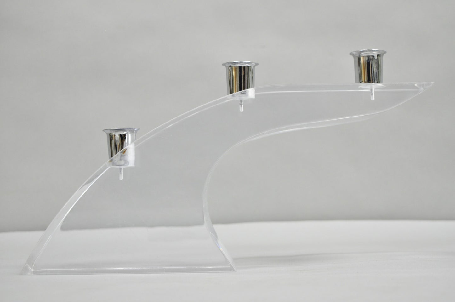 Vintage Mid Century Modern Lucite Chrome Sculptural Arched Candlestick Holder