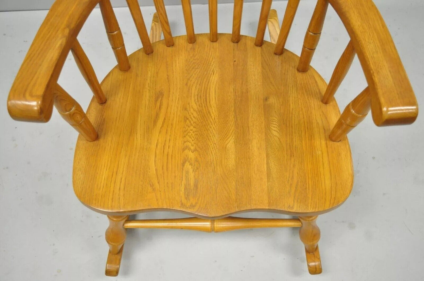 Vintage Oskar Huber Oak Wood Windsor Style Fan Back Rocker Rocking Chair