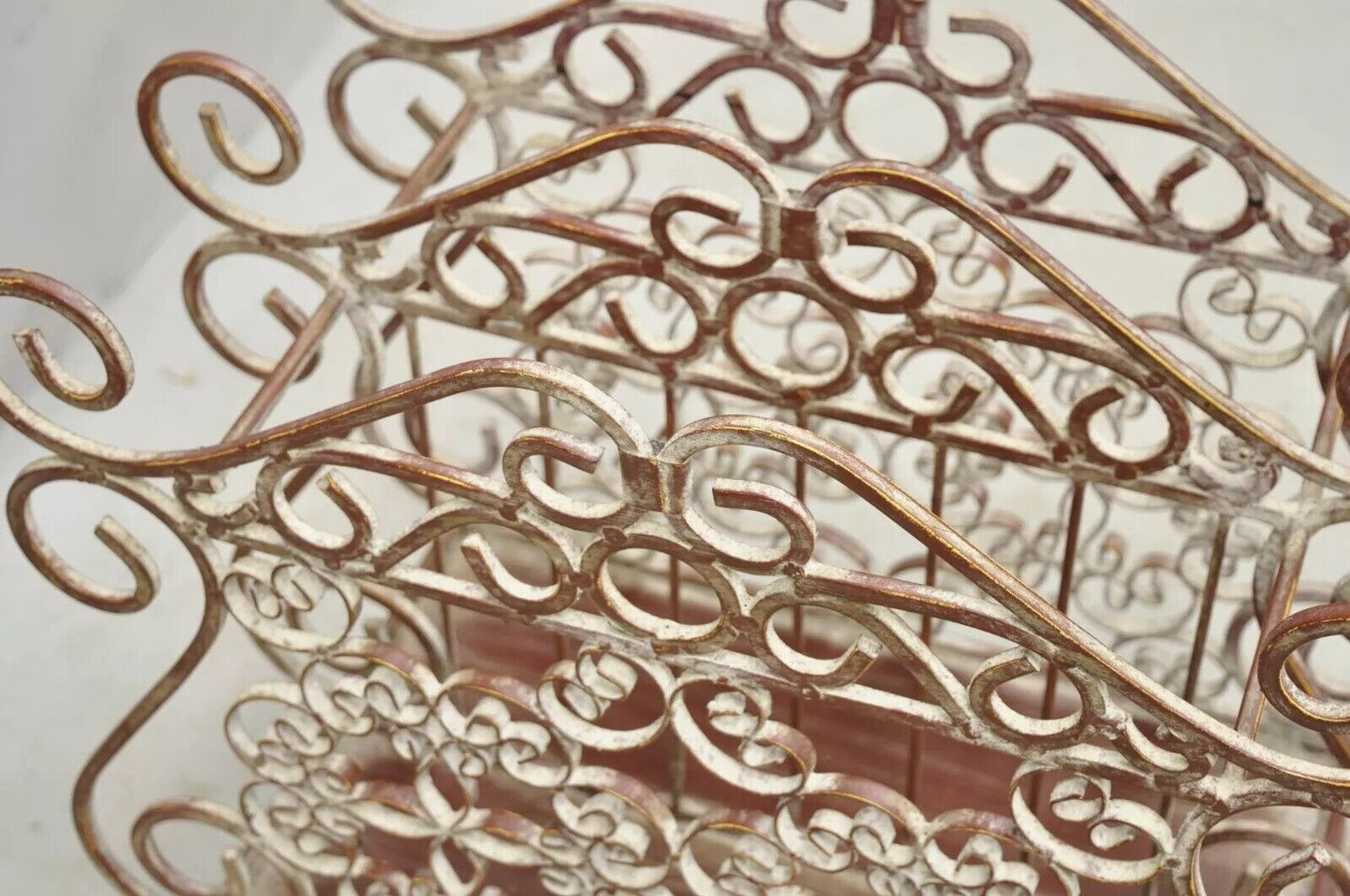 French Country Style Wrought Iron Red Lattice and Flower Bouquet Magazine Rack