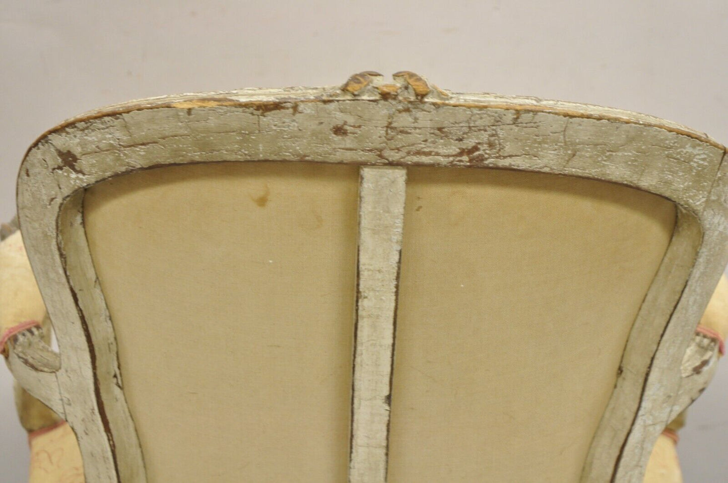 Antique French Louis XV Style Gustavian Cream Distress Painted Arm Chair