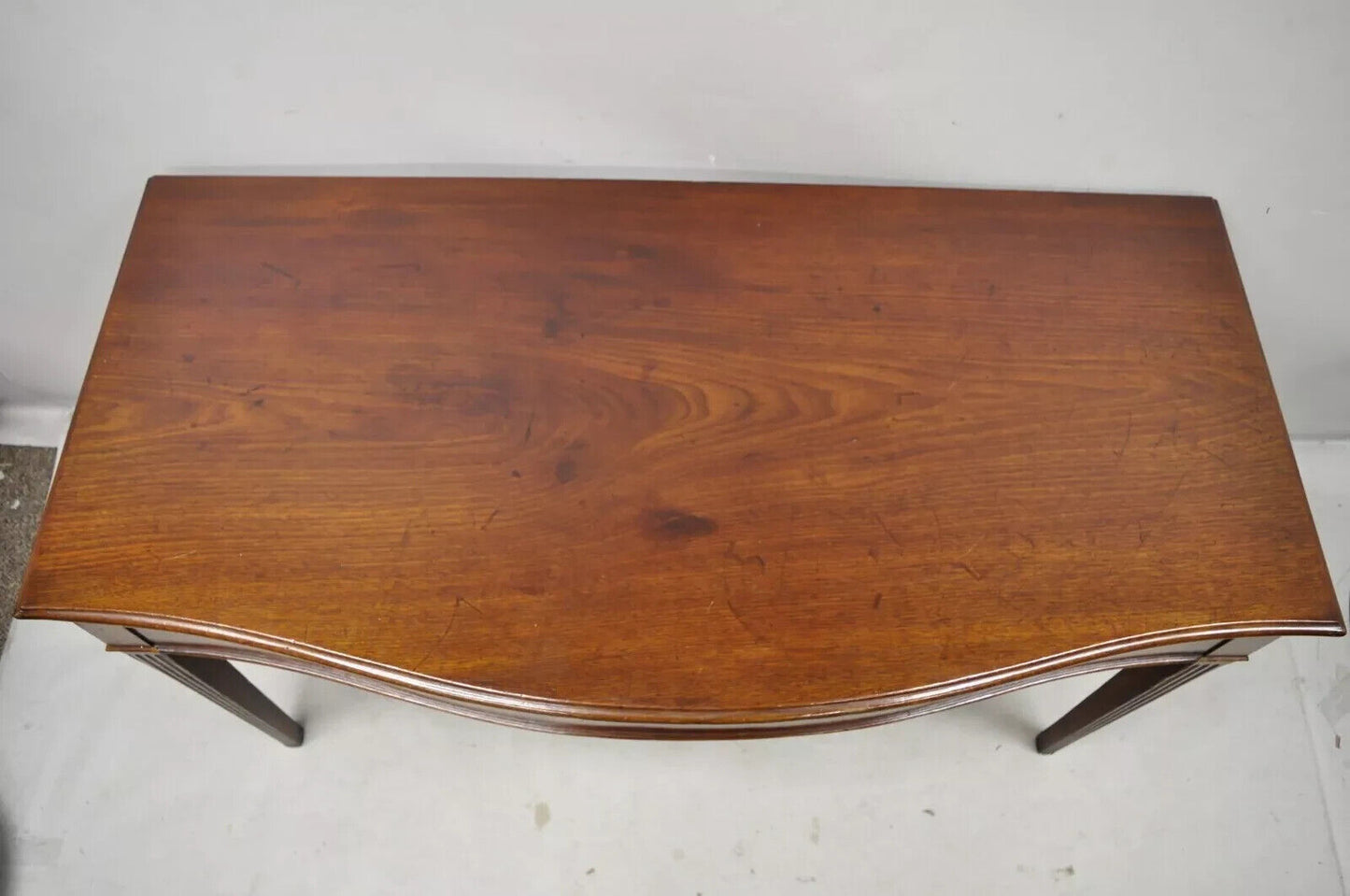 English Edwardian Mahogany 2 Drawer Demilune Sideboard Console Table Server