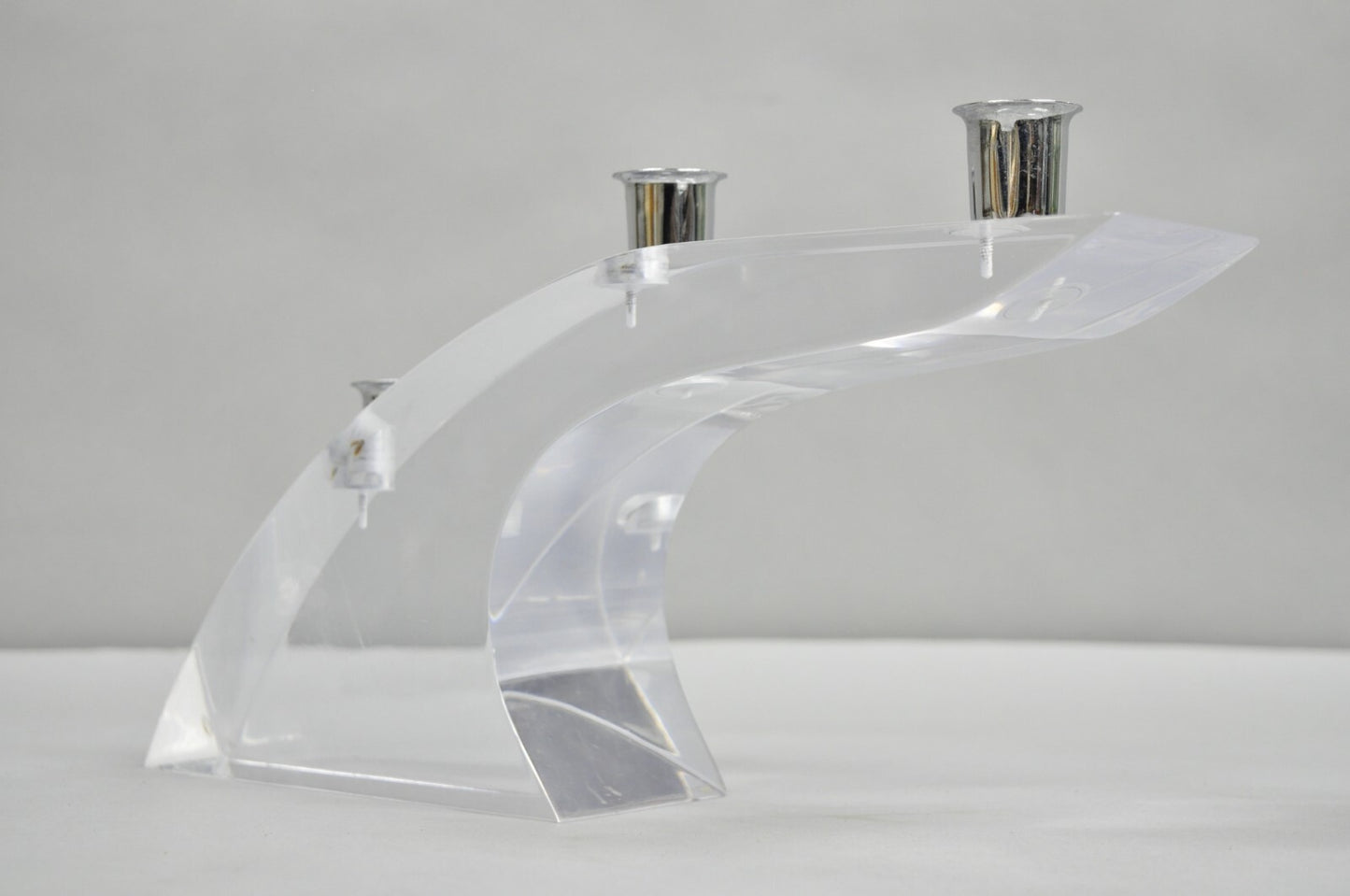 Vintage Mid Century Modern Lucite Chrome Sculptural Arched Candlestick Holder