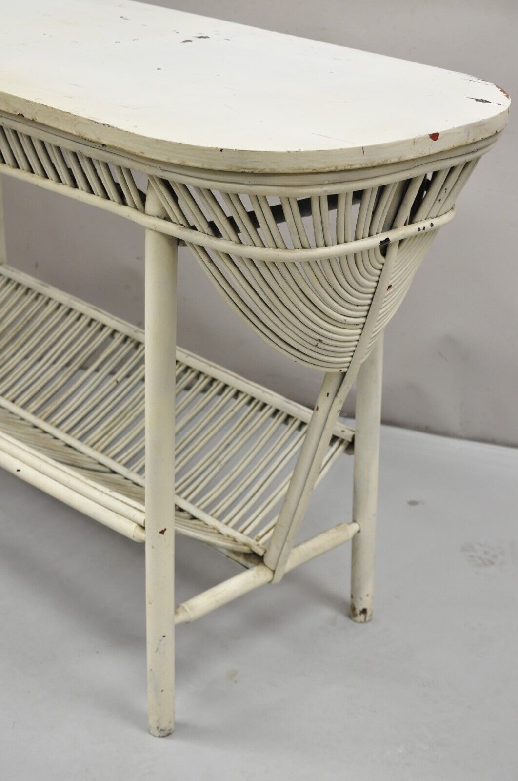 Antique Victorian Bentwood Sculptural Wicker Rattan Sunroom Console Hall Table