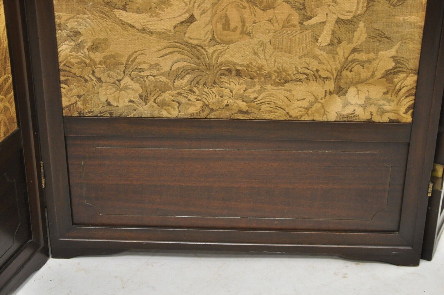 Antique Victorian French Tapestry Mahogany Frame 3 Panel Screen Room Divider