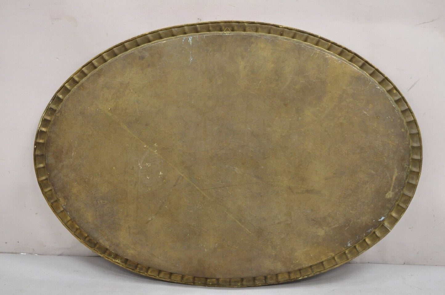 Vintage Moroccan Middle Eastern Solid Brass Large Oval Engraved 42" Tray Top