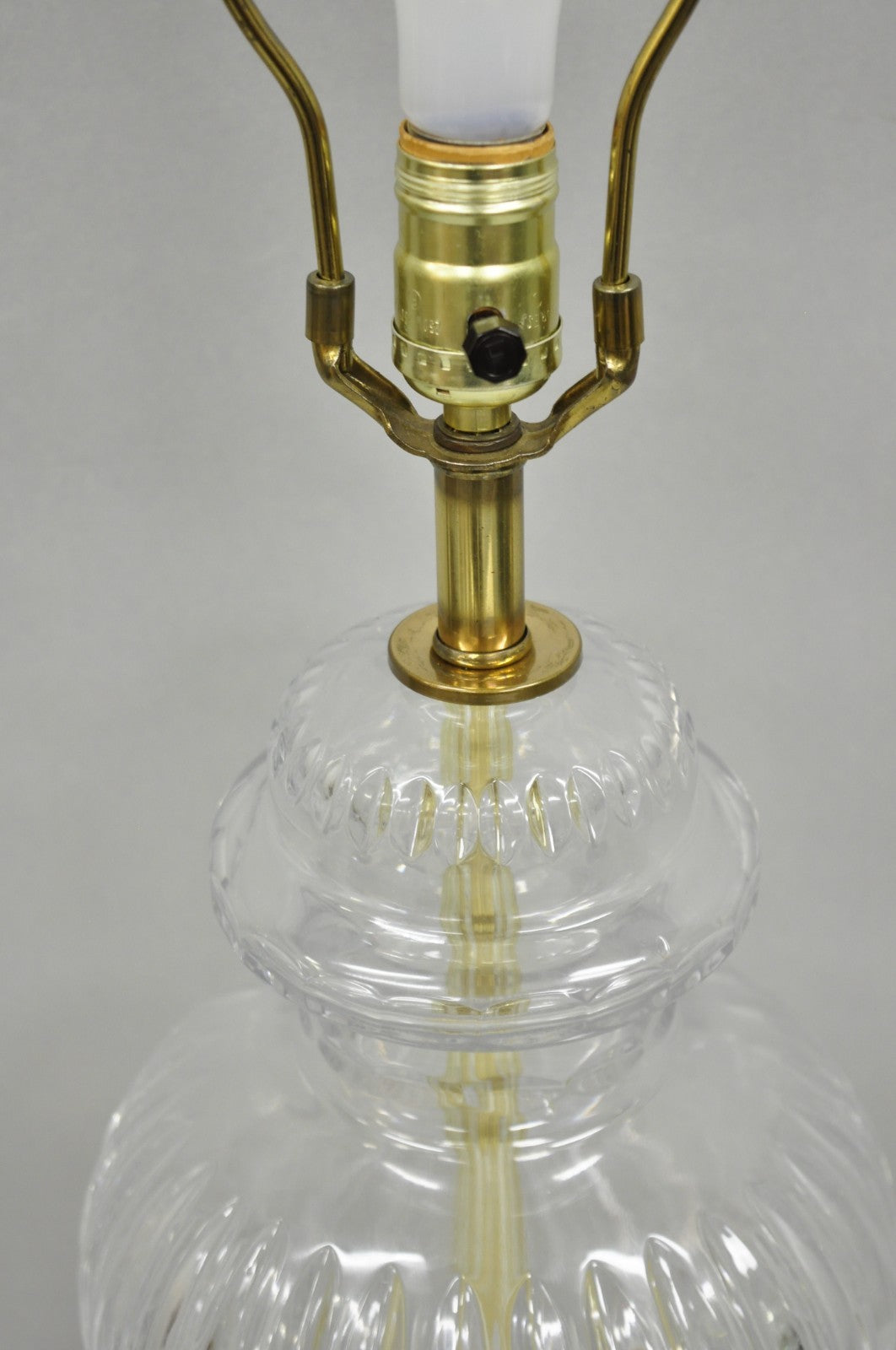 Vintage Chinoiserie French Leaded Crystal Glass Ginger Jar Brass Table Lamp