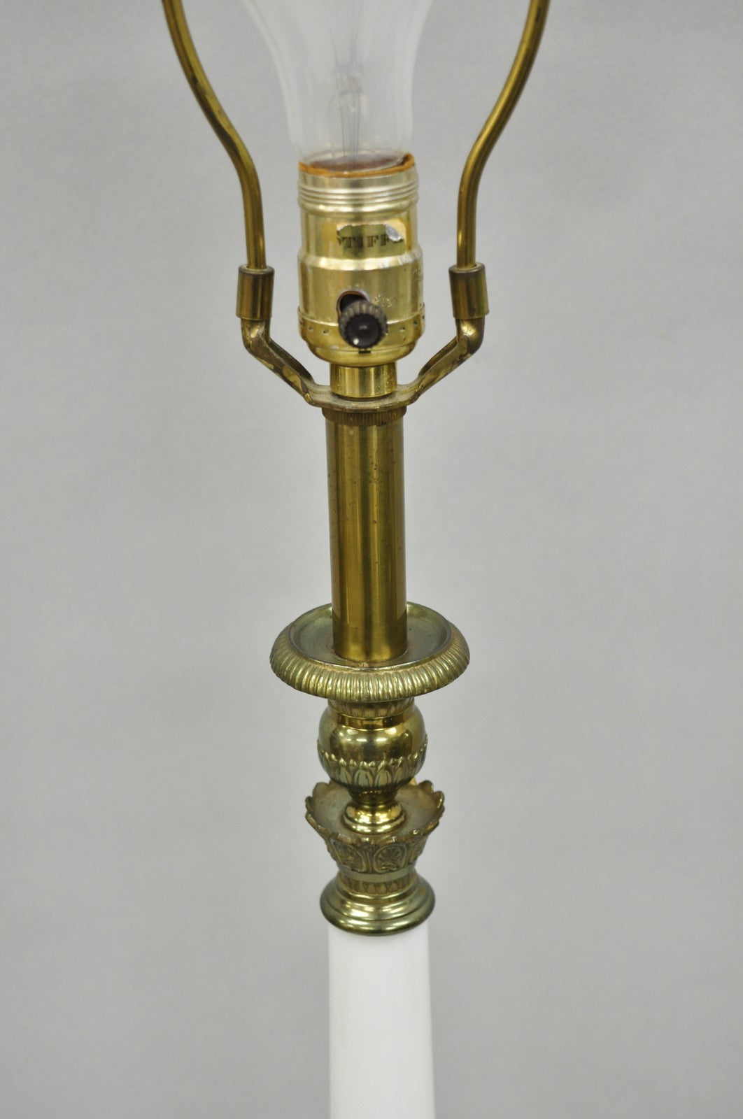Vintage Stiffel White Glass Column French Hollywood Regency Table Lamps - a Pair