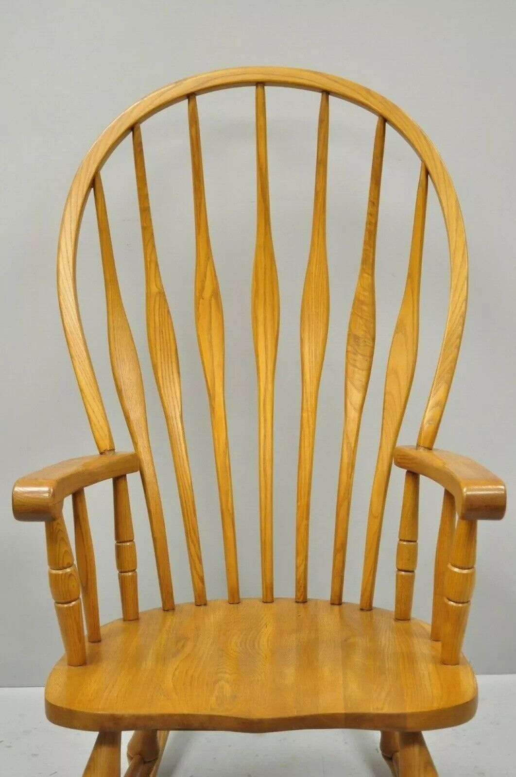 Vintage Oskar Huber Oak Wood Windsor Style Fan Back Rocker Rocking Chair