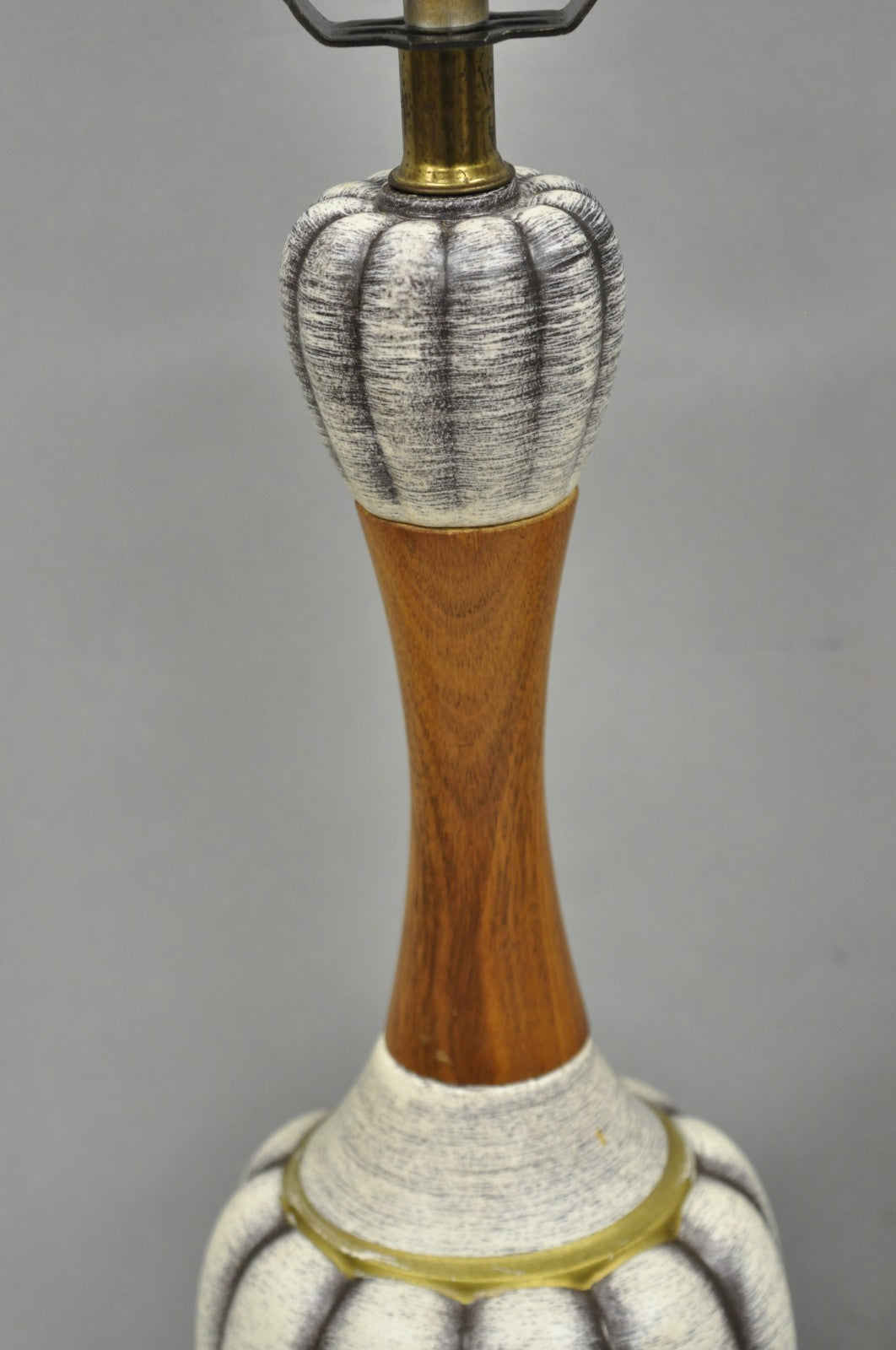 Vintage Mid Century Modern Walnut & Ceramic Small Sculptural Table Lamps - Pair