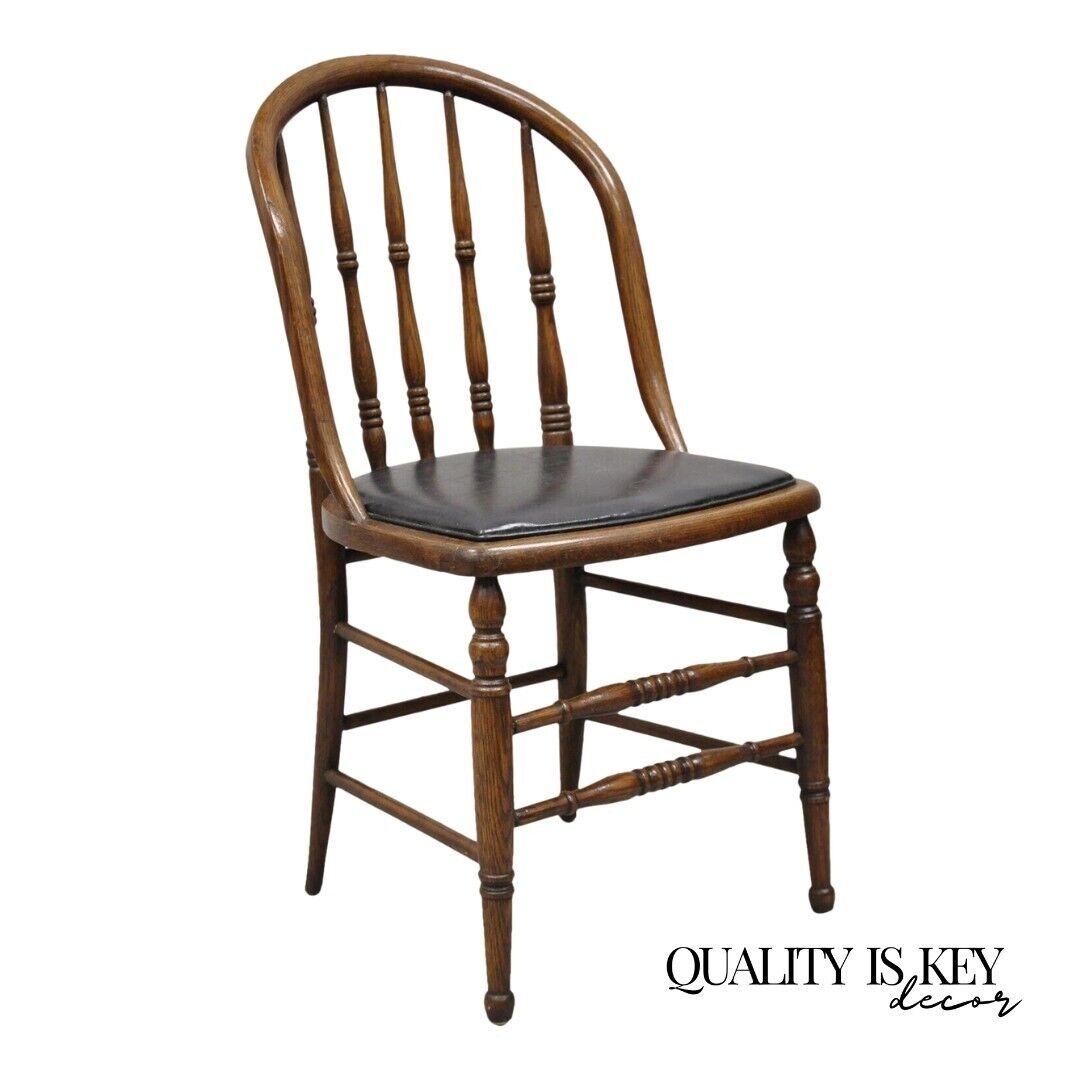 Antique Oak Wood Bowed Windsor Dining Side Chair by Northwestern Mfg.