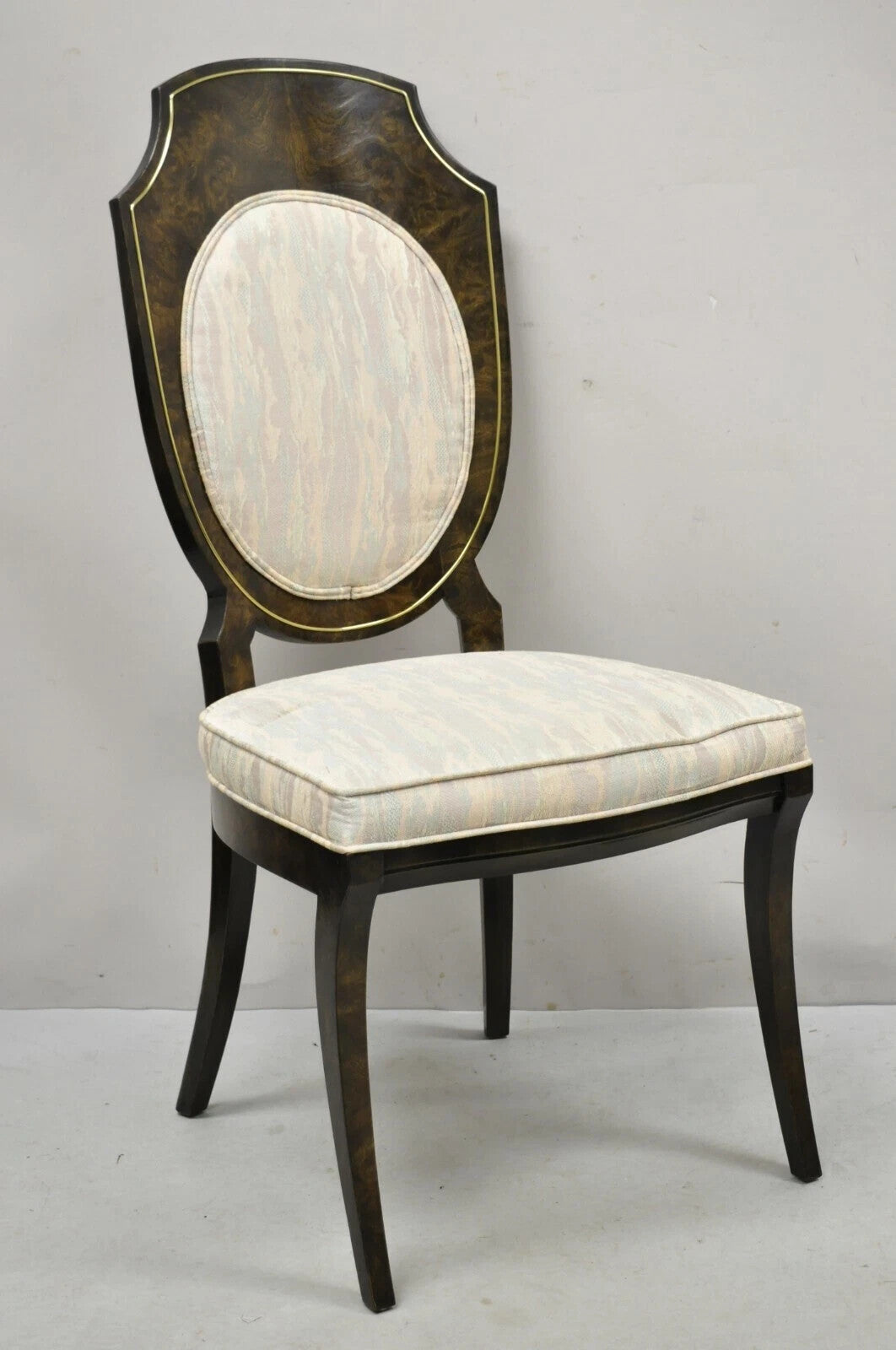 Mastercraft Modern Amboyna Wood Brass Trim Oval Back Dining Chairs - Set of 4
