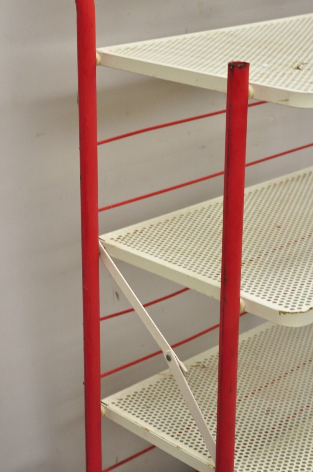 Vintage Hostess Red Metal Perforated 4 Shelf Folding Display Shelf Stand