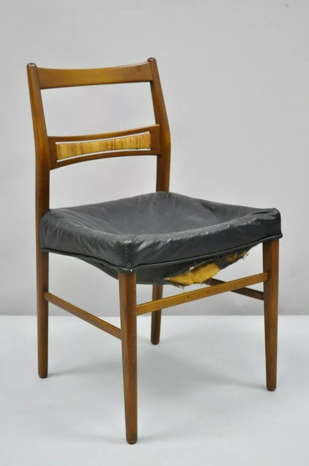 Mid Century Danish Modern Walnut Dining Side Chair with Woven Rattan Back