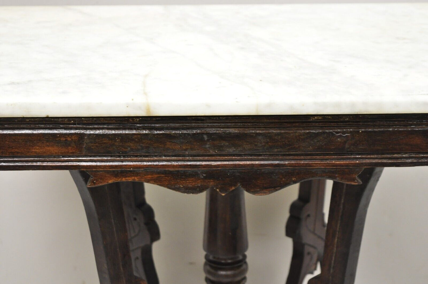 Antique Eastlake Victorian Marble Top Walnut Parlor Accent Side Table