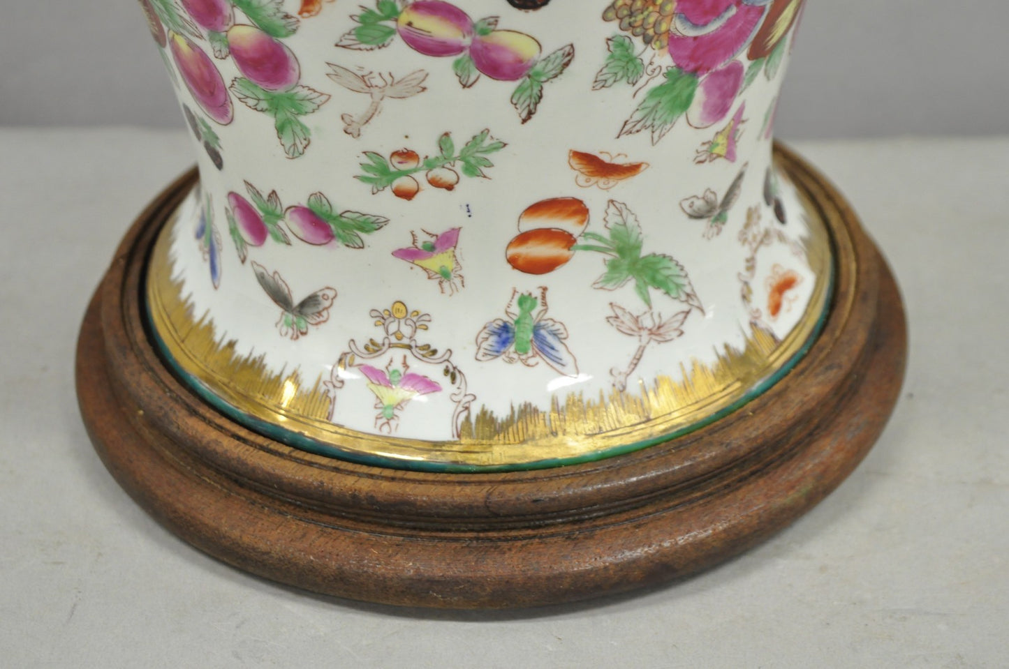 Vintage Chinoiserie Porcelain Jardinière Pink Flower Painted Large Table Lamp
