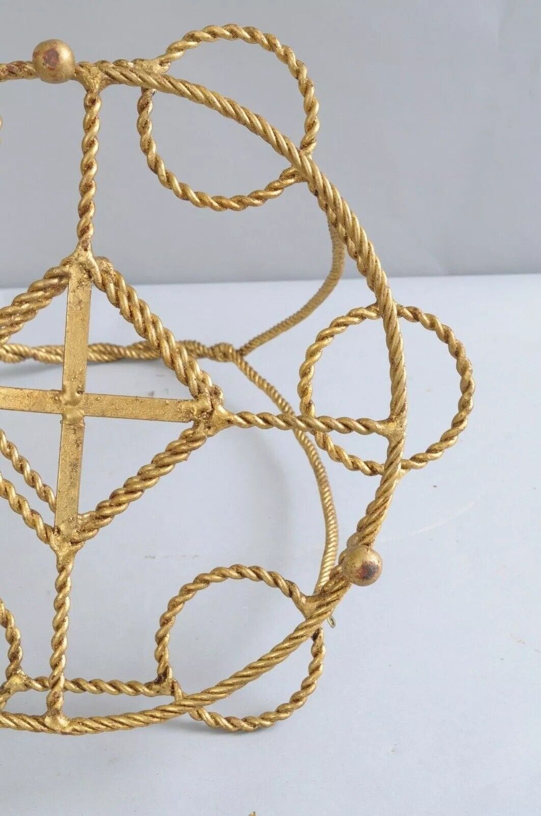 Vintage Italian Gold Gilt Iron Rope Hollywood Regency Bar Table Liquor Caddy (B)