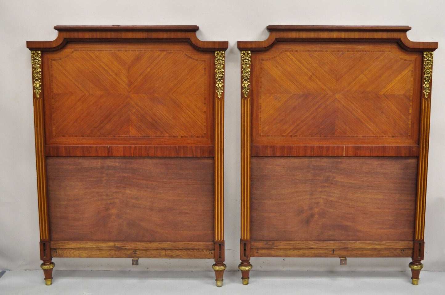 Antique French Louis XVI Style Marquetry Inlay Twin Bed Headboard - a Pair