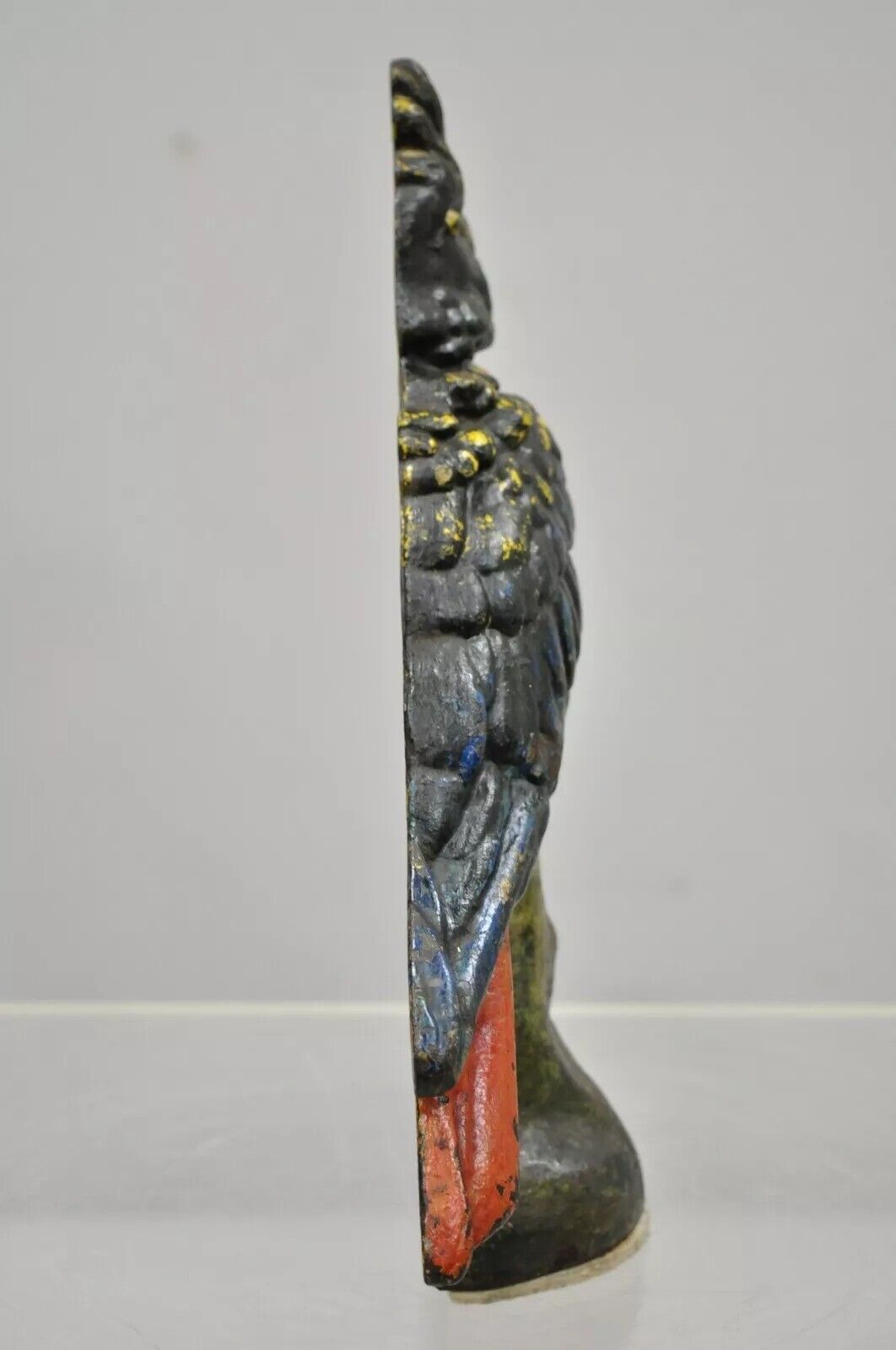 Antique Cast Iron Hand Painted 12" Cockatoo Parrot Figurine Doorstop Bookend