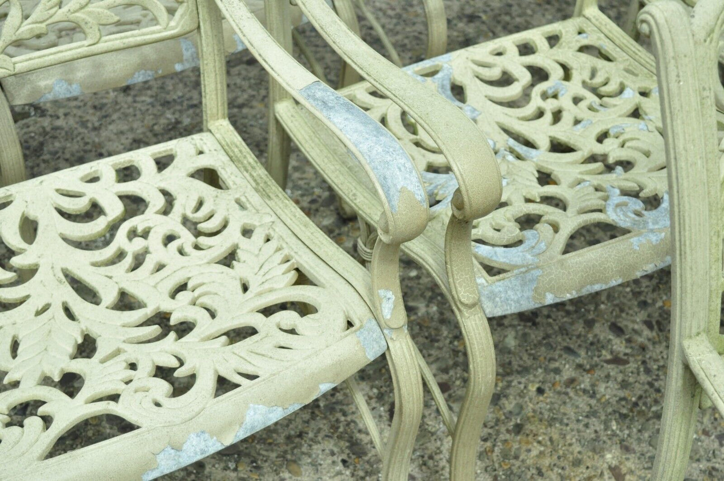 Cast Aluminum Leafy Scroll Outdoor Patio Dining Arm Chairs - Set of 4