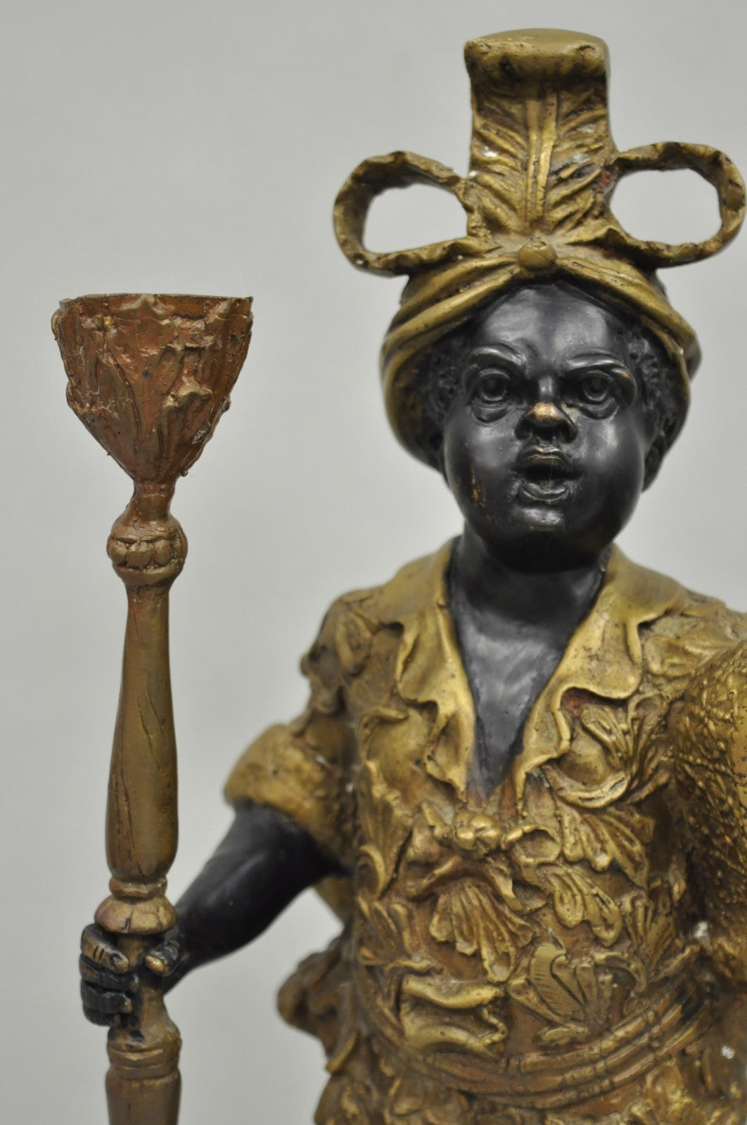 Vintage Moorish Venetian Blackamoor Figural Bronze Candelabra Candle Holder