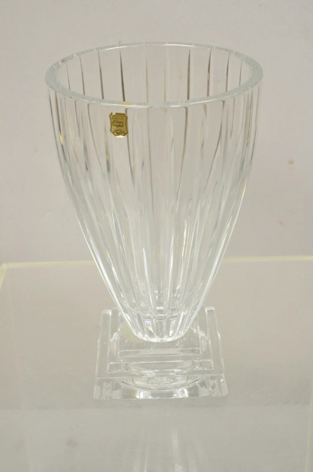 Vintage Modern Lead Crystal Glass 12" Fluted Flower Vase, Poland