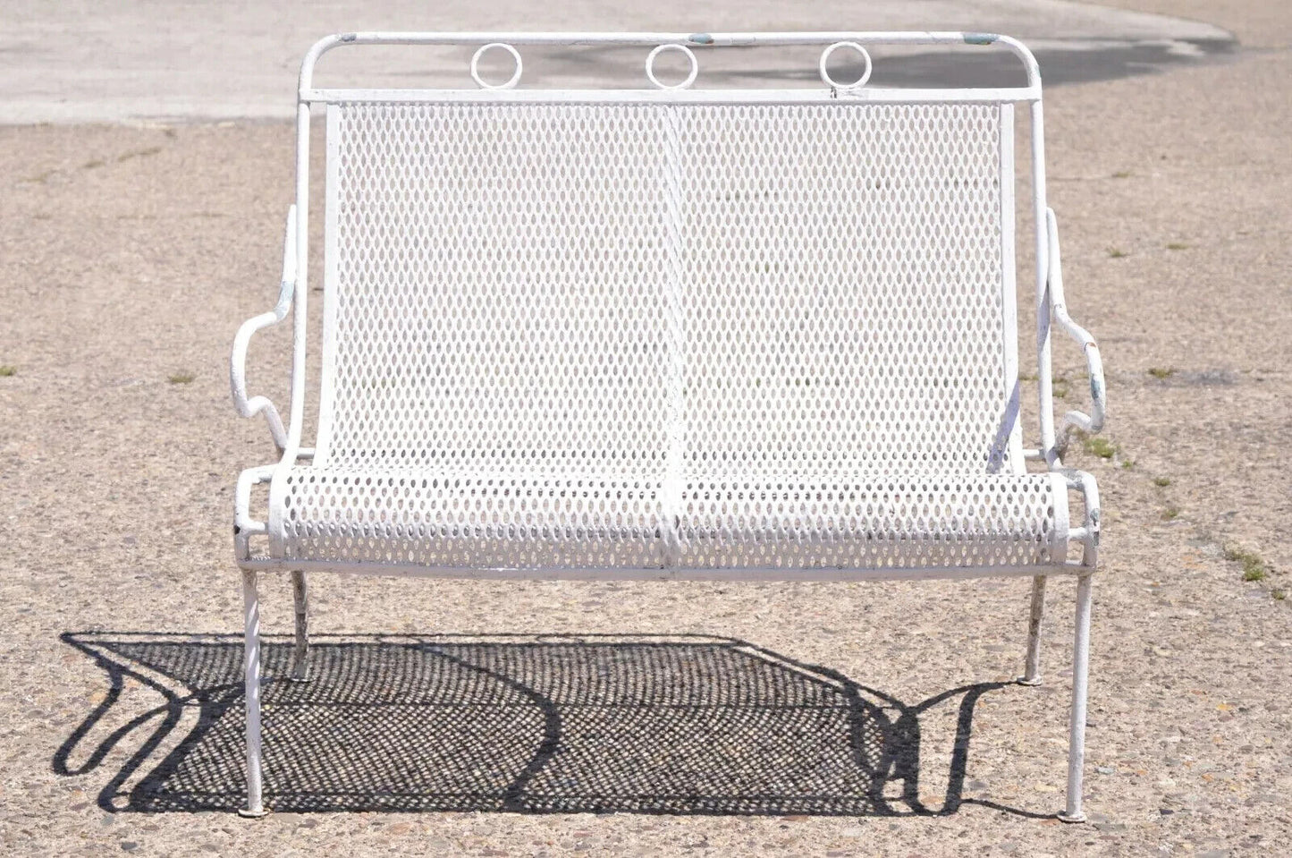 Vintage Russell Woodard Sculptura Mid Century Modern Iron Patio Settee Bench