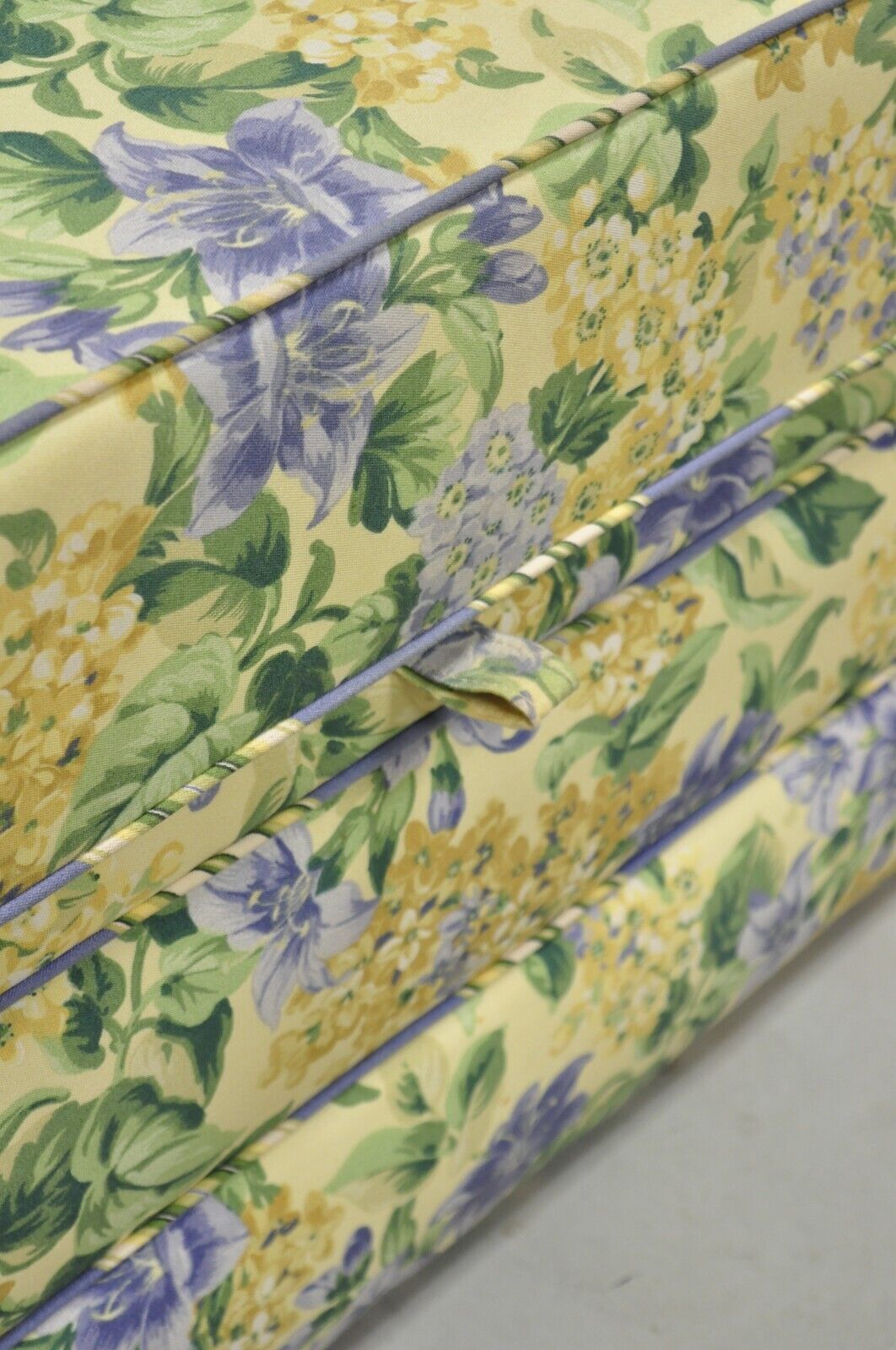 Traditional Oversized Storage Ottoman Yellow and Blue Floral Custom Upholstered